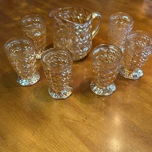 Vintage Depression Glass - Set of 6 Glasses and Pitcher